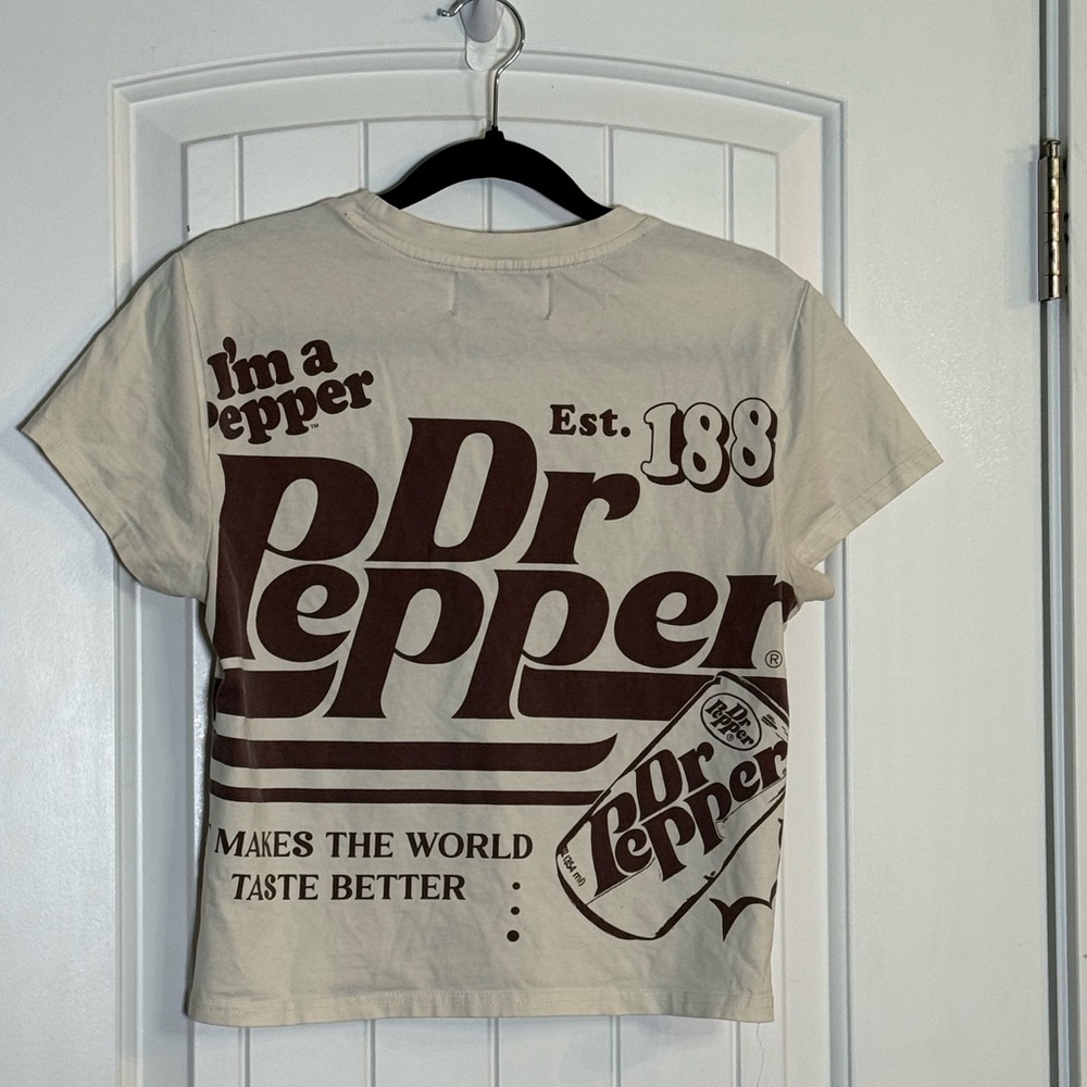Dr Pepper Logo Graphic Tee - Cream with Brown Print - Picture 2 of 5